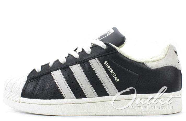 Кроссовки Adidas SuperStar Black White  черные, кожаные